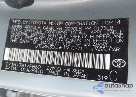 2015 Toyota Prius from USA, damaged, VIN JTDKN3DU5F1910271